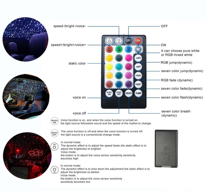 AZIMOM Car Use Bluetooth 6W RGBW LED Fiber Optic Lights Star Ceiling Light Kit APP Remote Controller 450pcs 0.03in 6.5ft Optic Cable Music Mode Sensory Lighting Indoor Home Interior Decoration - Image 5